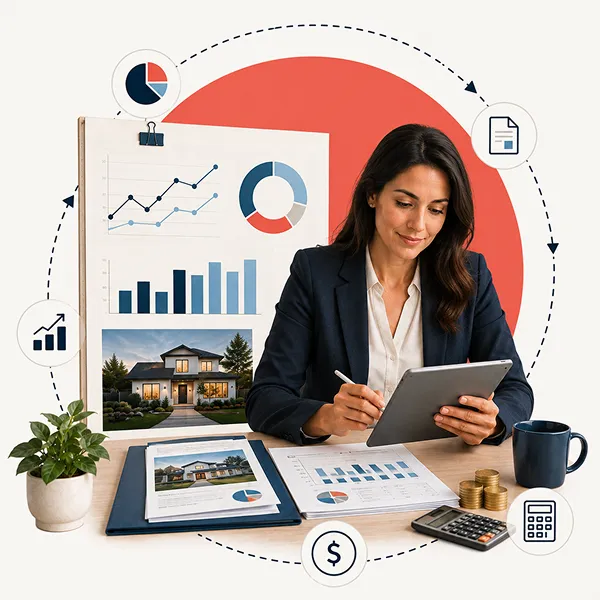 1836 Property Management specialist reviewing rental property income, expenses, and financial reports.