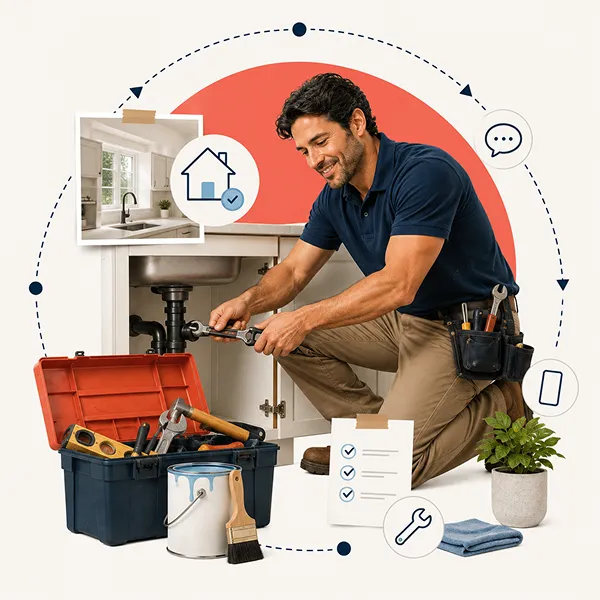 Maintenance professional coordinating repairs for a rental home managed by 1836 Property Management.
